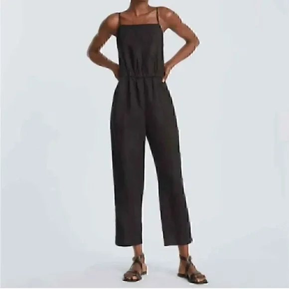 NWT Everlane 100% Linen The Shoestring Apron Jumpsuit Black XS - Picture 1 of 3